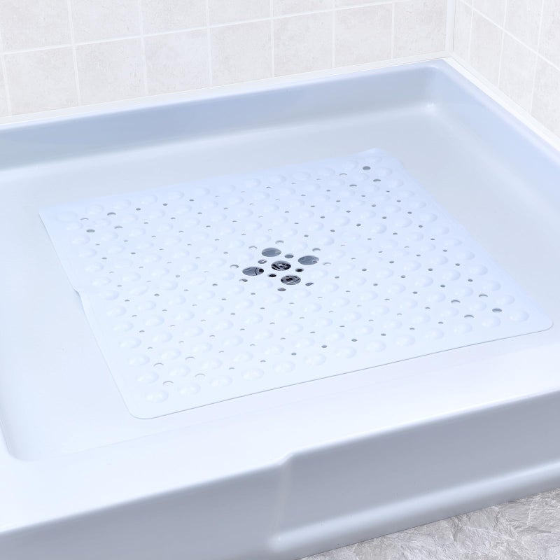 SlipX Solutions Essential Square Shower Mat, 21"x21", Grippy Textured Surface, 25% Stronger Suction Cups, Non-Slip Shower Floor Mat for Bathers of All Ages, Fits Standard Shower Stalls & Tubs, White - Image 2